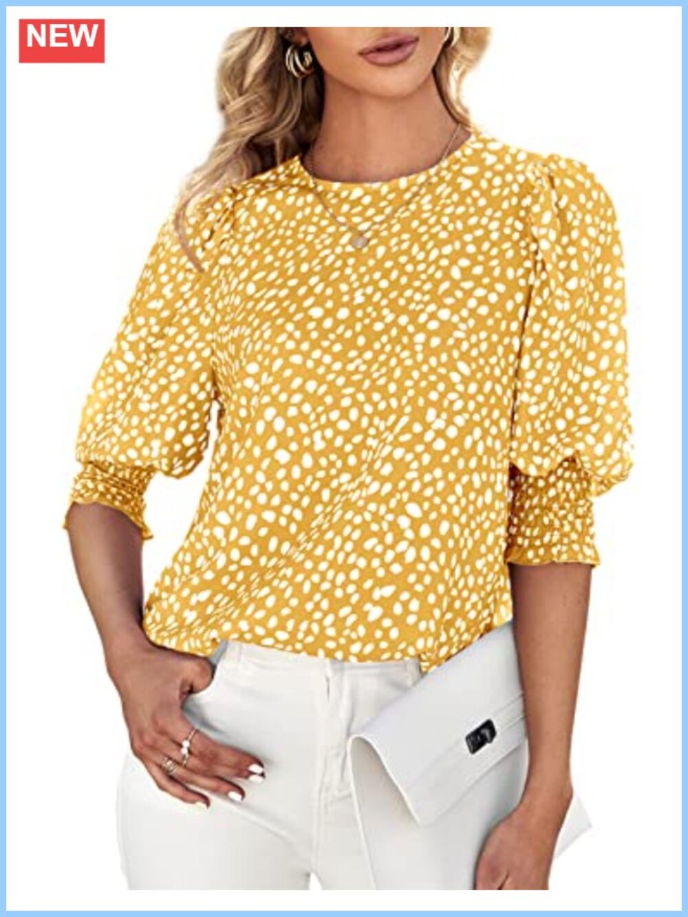 Women's Polka Dot 3/4 Sleeve Blouse Ruffle Cuff Office Work Top